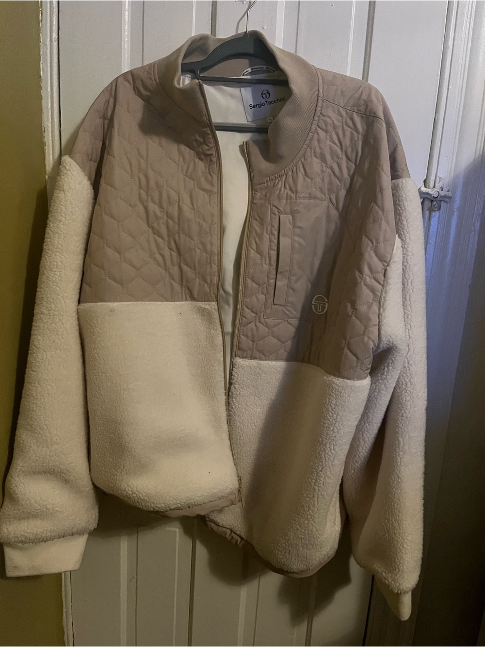 Sergio Tacchini Quilted & Sherpa Colorblock Jacket - Beige/Cream